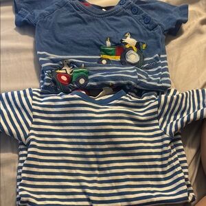 Blue Striped Baby Outfits with Tractor Design